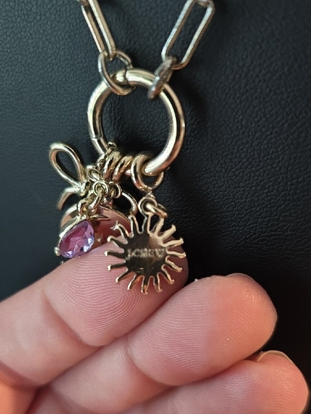 J.Crew Paperclip Charm Builder Ring Necklace Set – Bow, Sun Face, Purple Gem - Picture 4 of 12